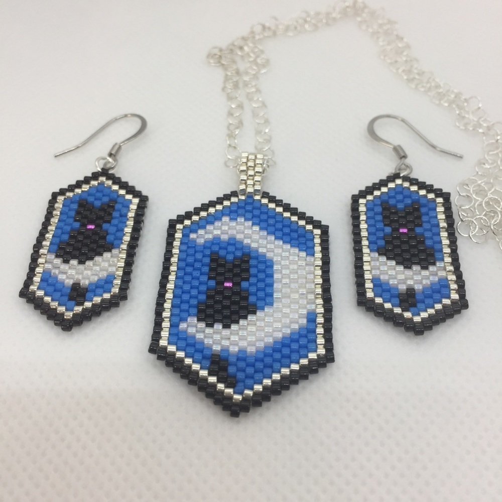 Cat & the Moon Necklace & Earring set